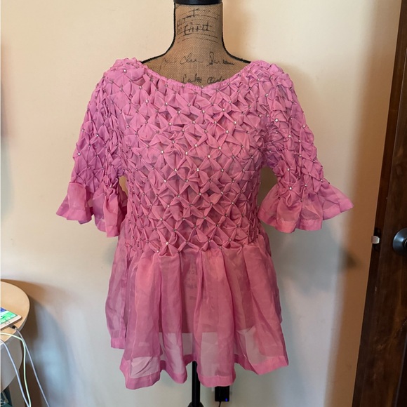 Maeve Pink Flutter Sleeve Smocked Blouse - Picture 6 of 6